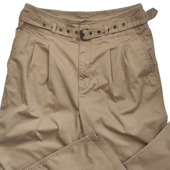 GAP High Rise Pleated Chinos with Belt Women's Size 4 Pleated Front Tan - Picture 4 of 10